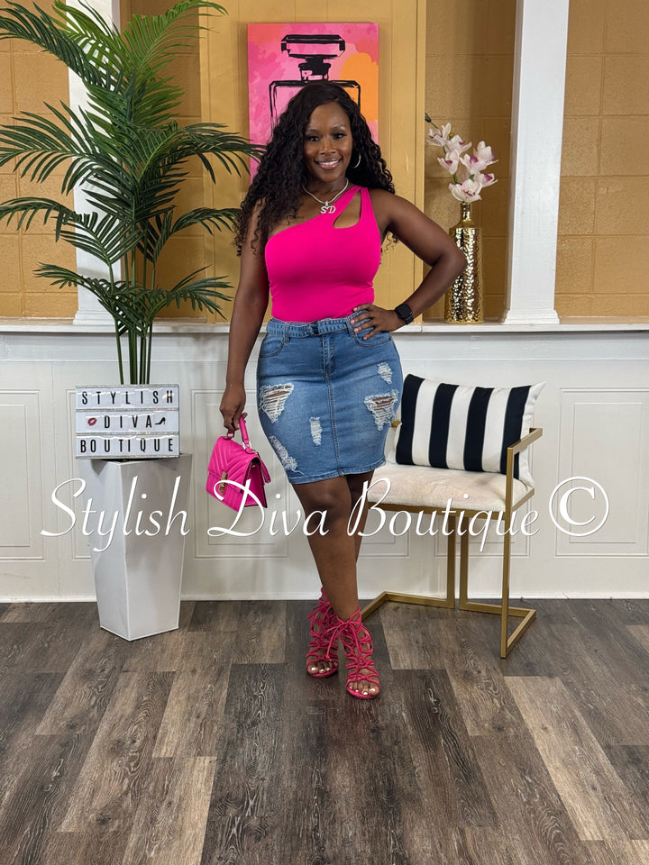 Maddy One Shoulder Bodysuit (Hot Pink)