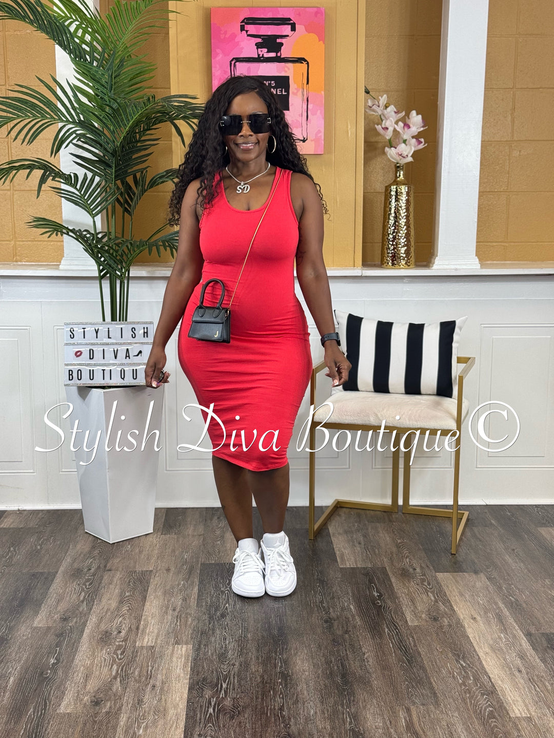 Alex Cotton Midi Dress (Red)