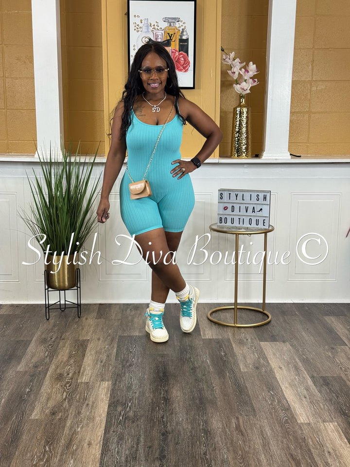 Ayla Sleeveless Ribbed Romper (Jade)