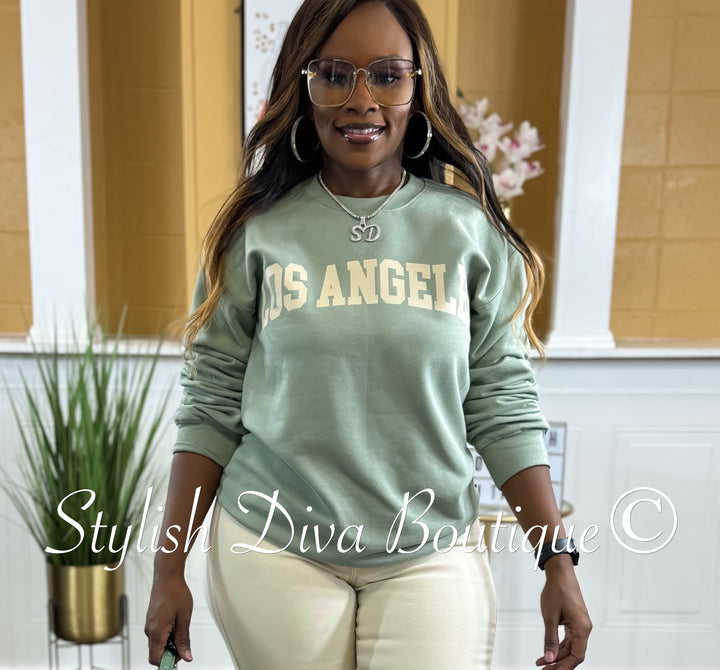 Los Angeles Sweatshirt Only up to 3XL (Sage/Cream Print)