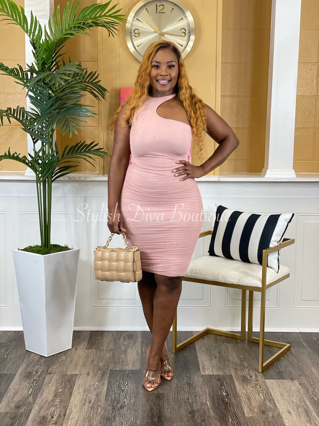 Misty Front Cut Out Dress (Blush)