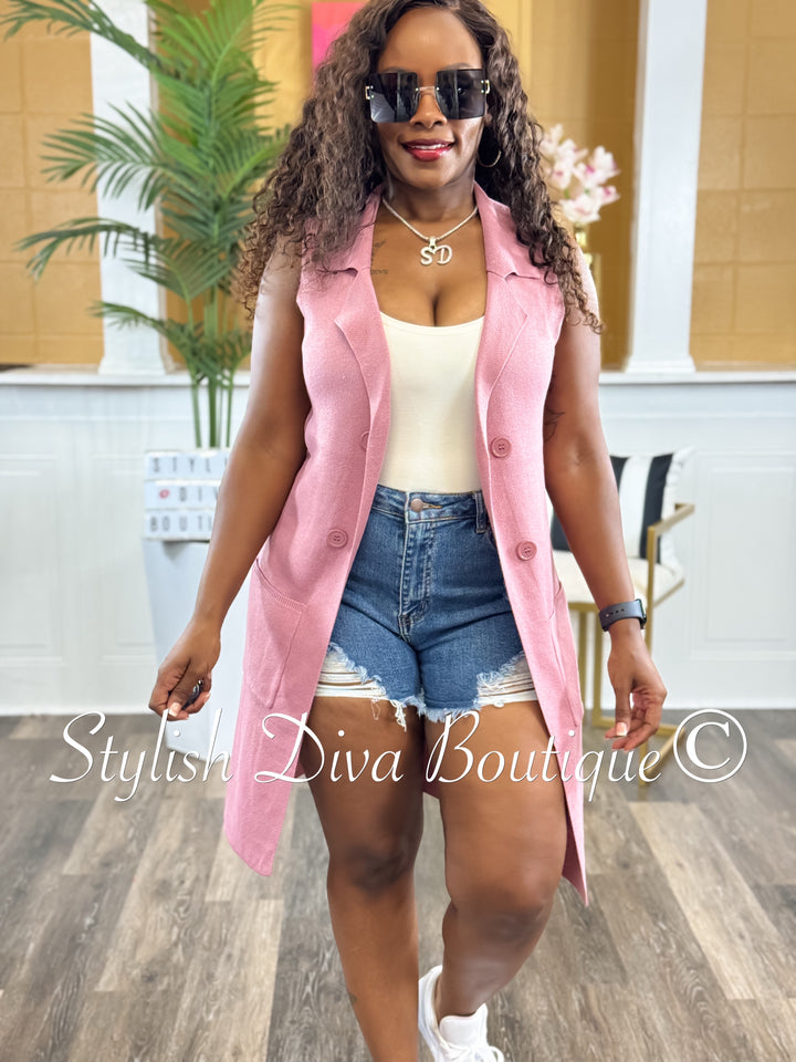 Chelsea Cardigan Vest (Pink) up to 3XL