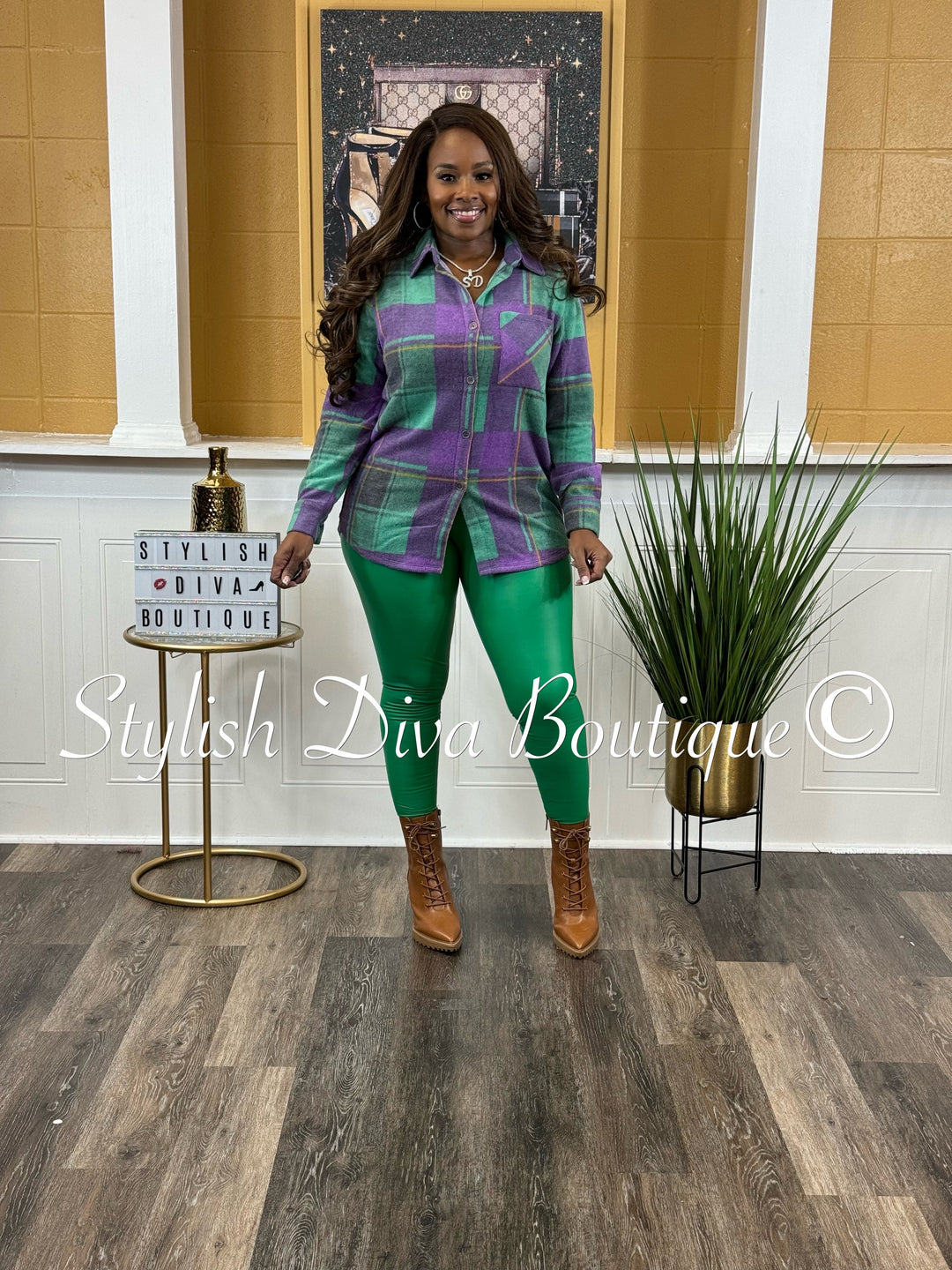 Tia Faux Leather Leggings (Green)