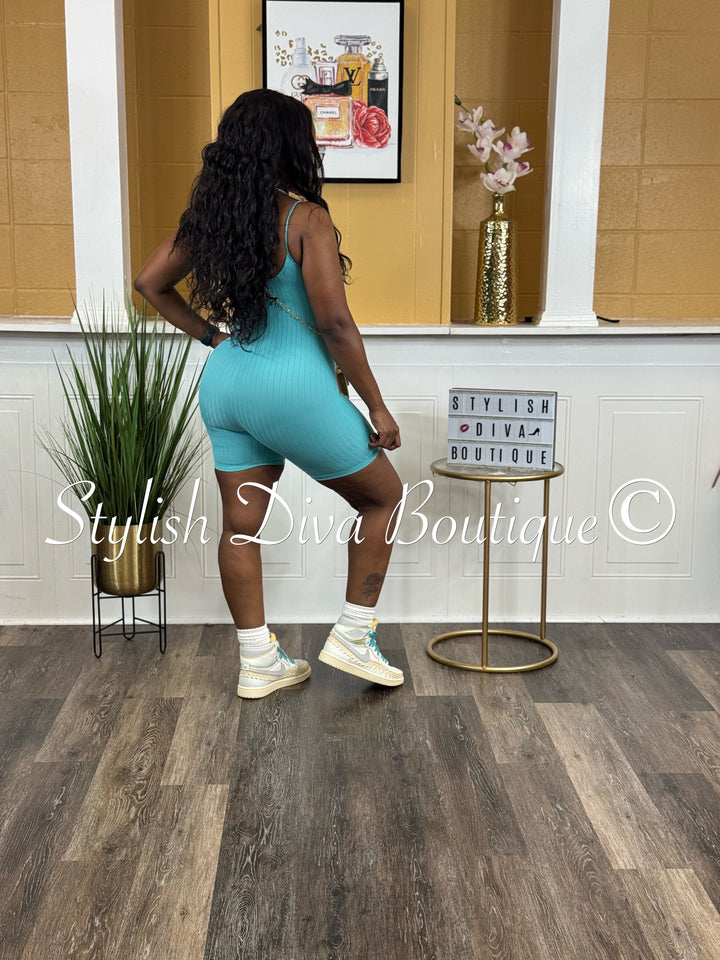 Ayla Sleeveless Ribbed Romper (Jade)