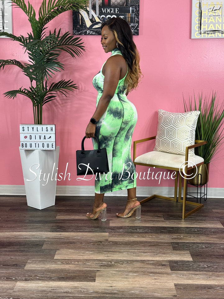 Tiesha Tie Dye Midi Dress (Green)