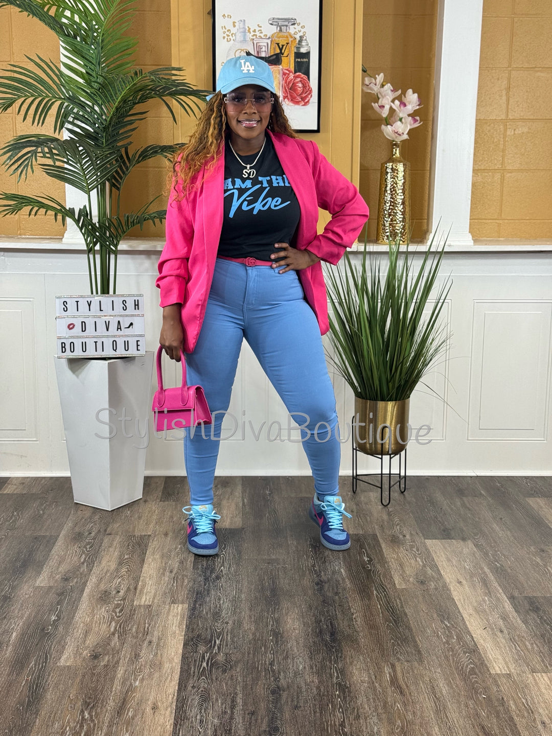 Back In Business Ruched Sleeve Blazer (Hot Pink)