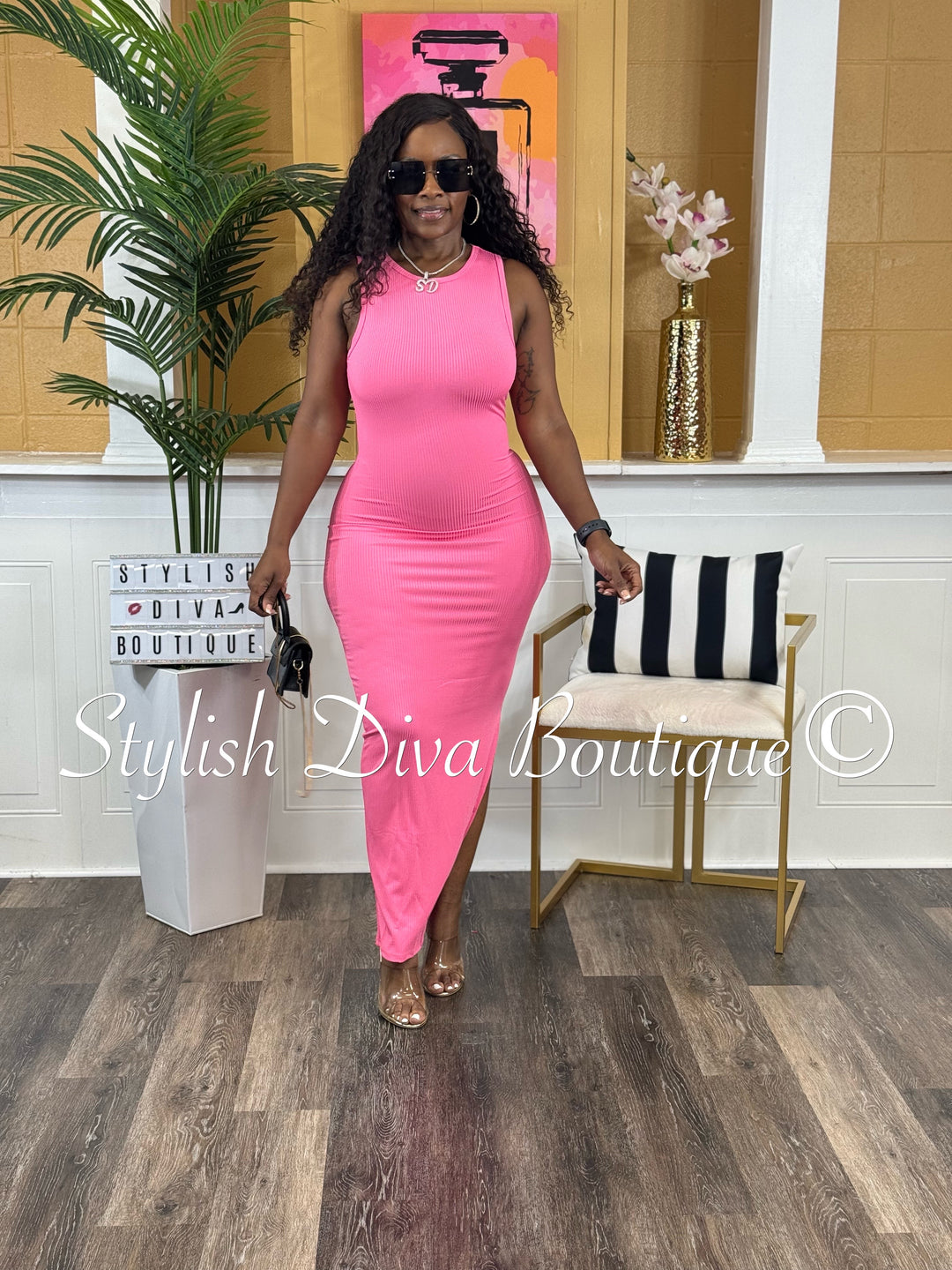 Mona Sleeveless Maxi Dress (Pink)