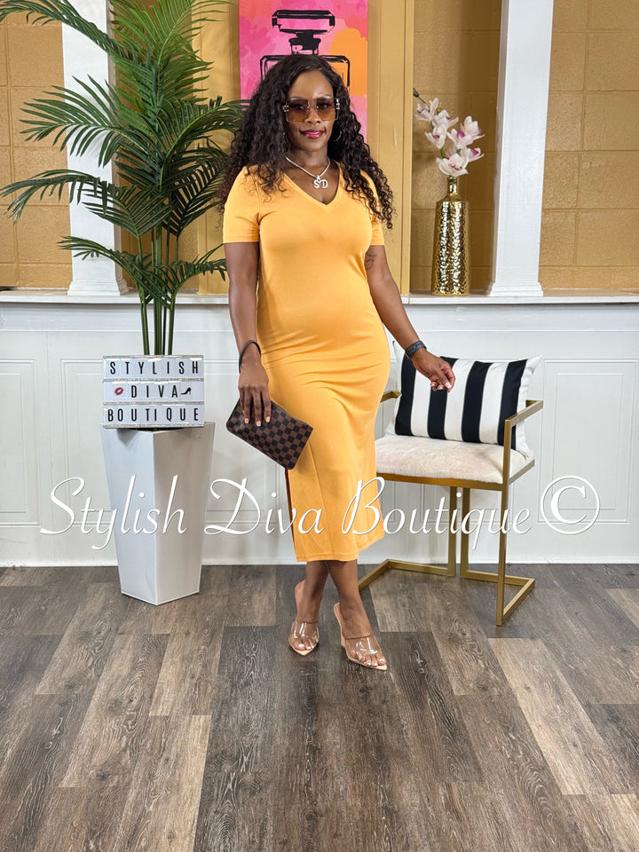 Ivy V-Neck Shirt Dress (Caramel)