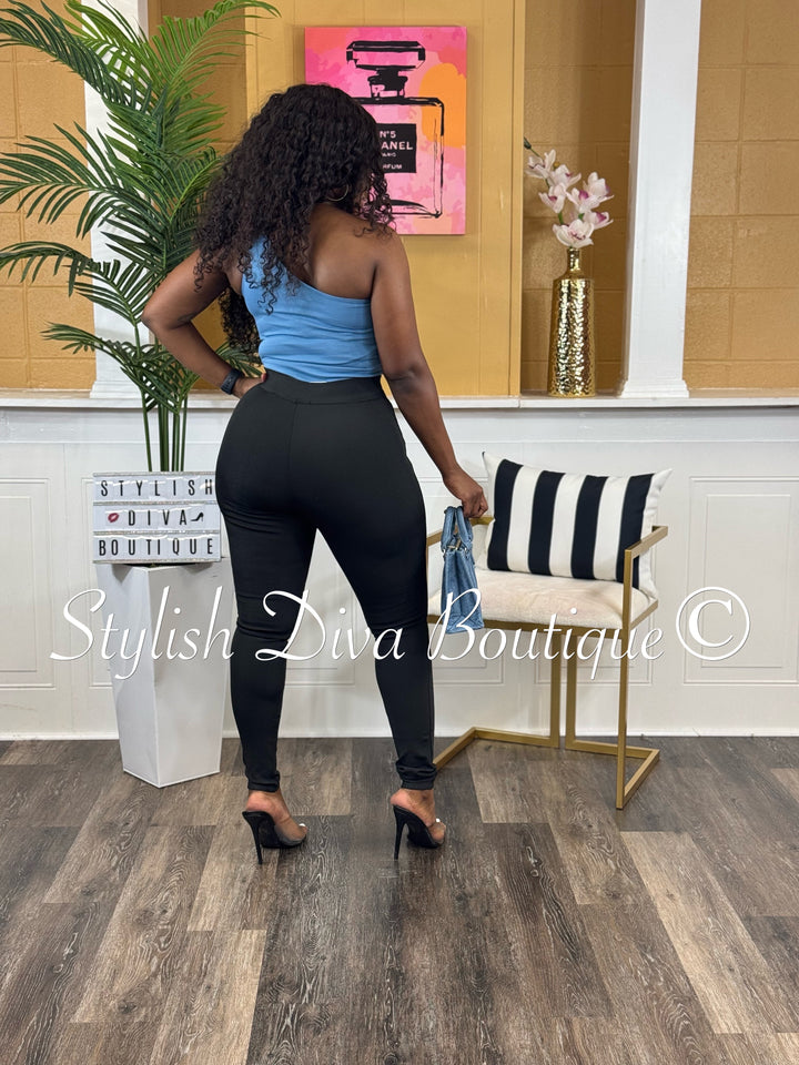Maddy One Shoulder Bodysuit (Denim Blue)
