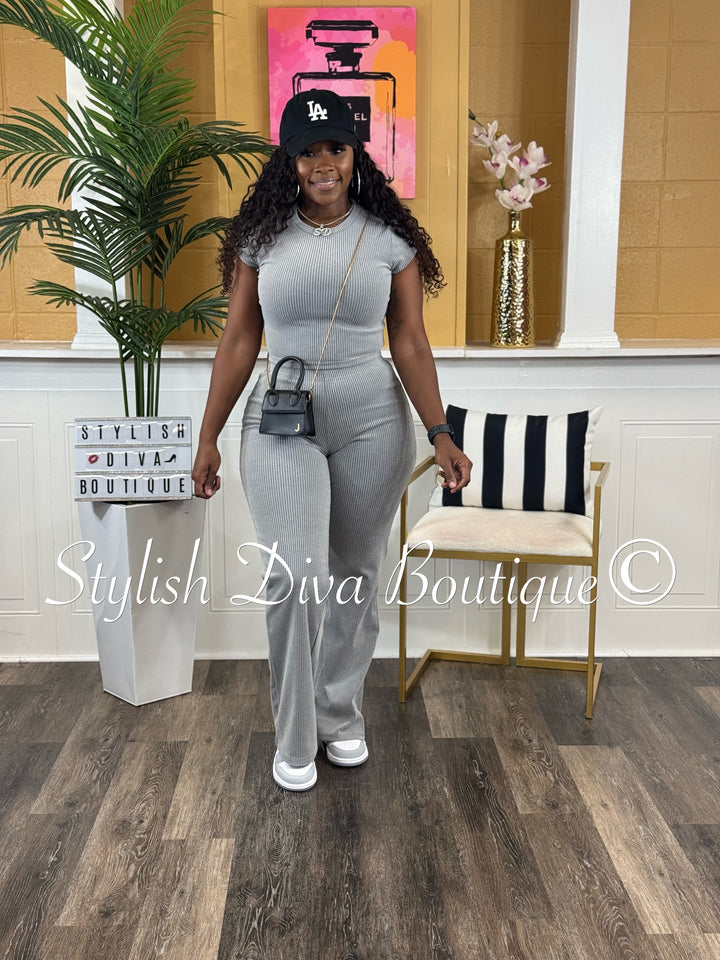 Haley Cropped Ribbed Set (Heather Grey)