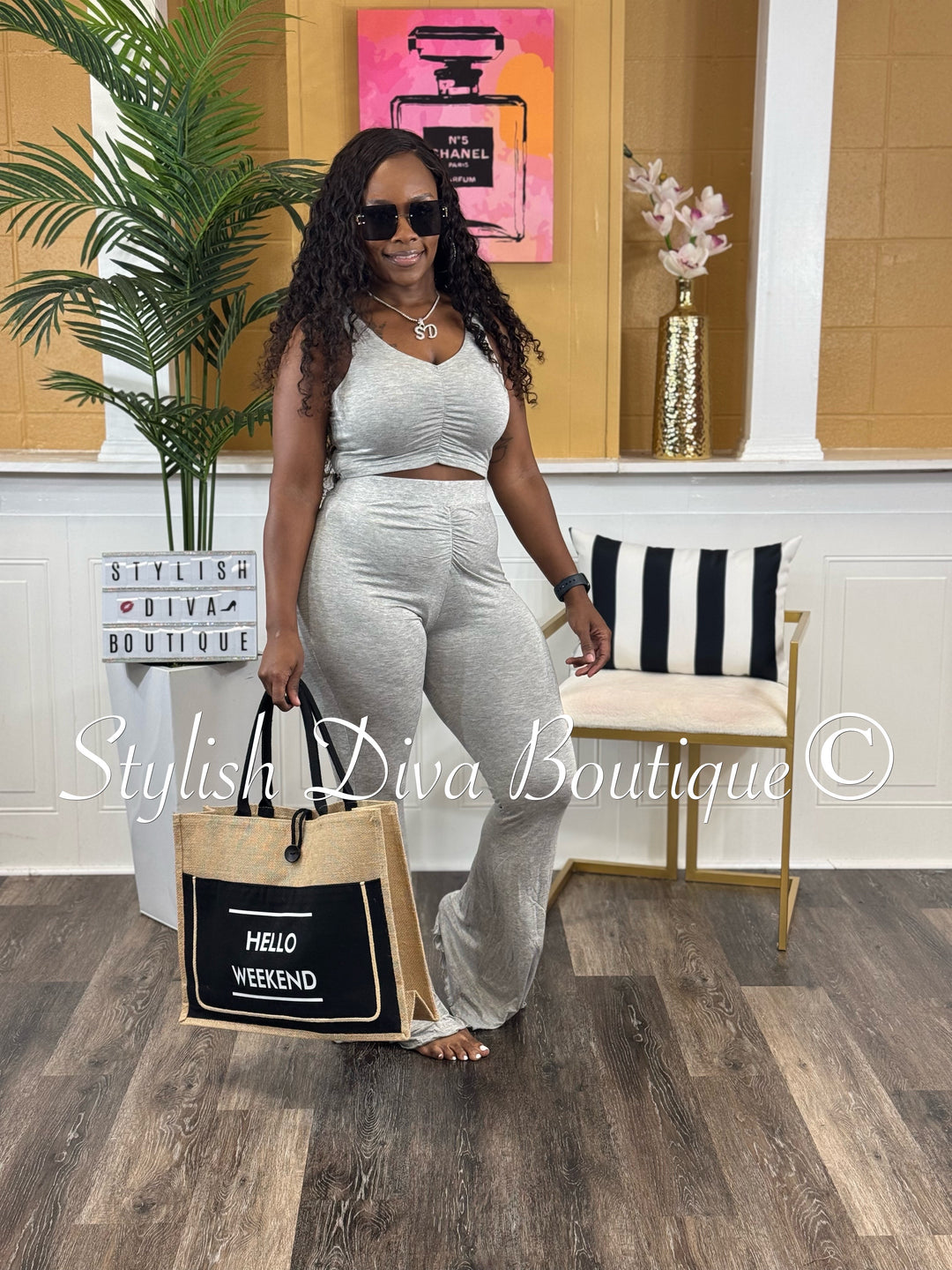 Julissa Cropped Lounge Set (Heather Grey)
