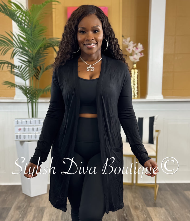 Everyday Open Front Cardigan (Black)