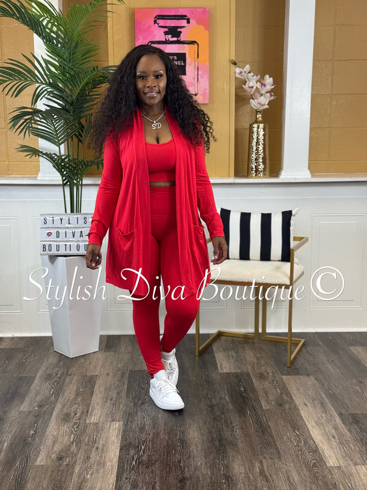 Everyday Open Front Cardigan (Red)