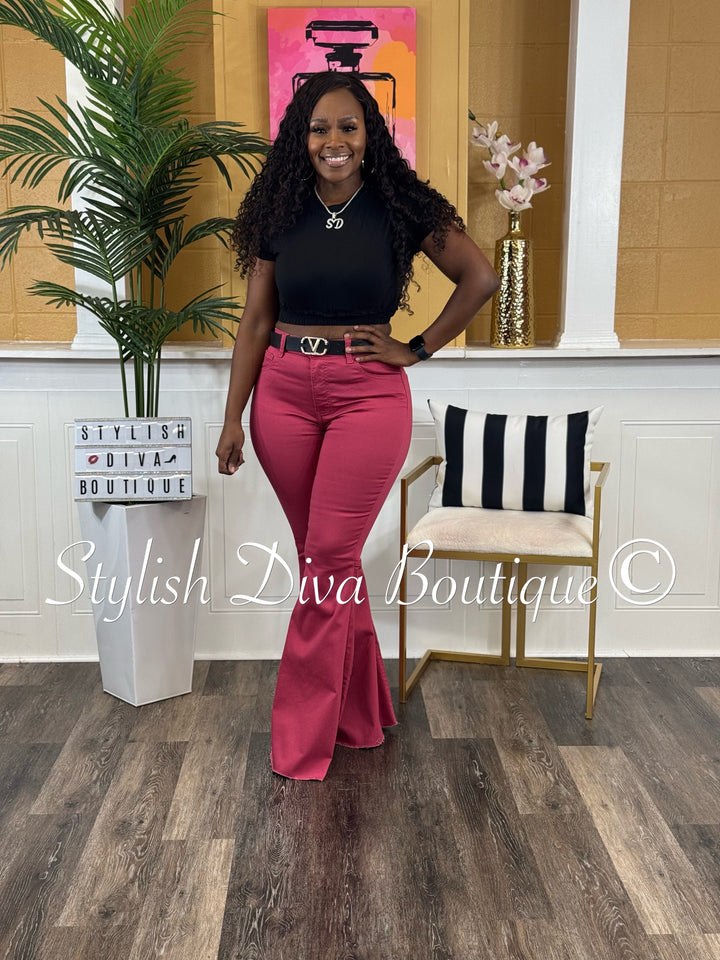 Jordyn High Waist Colored Flare Pants (Rose Pink)