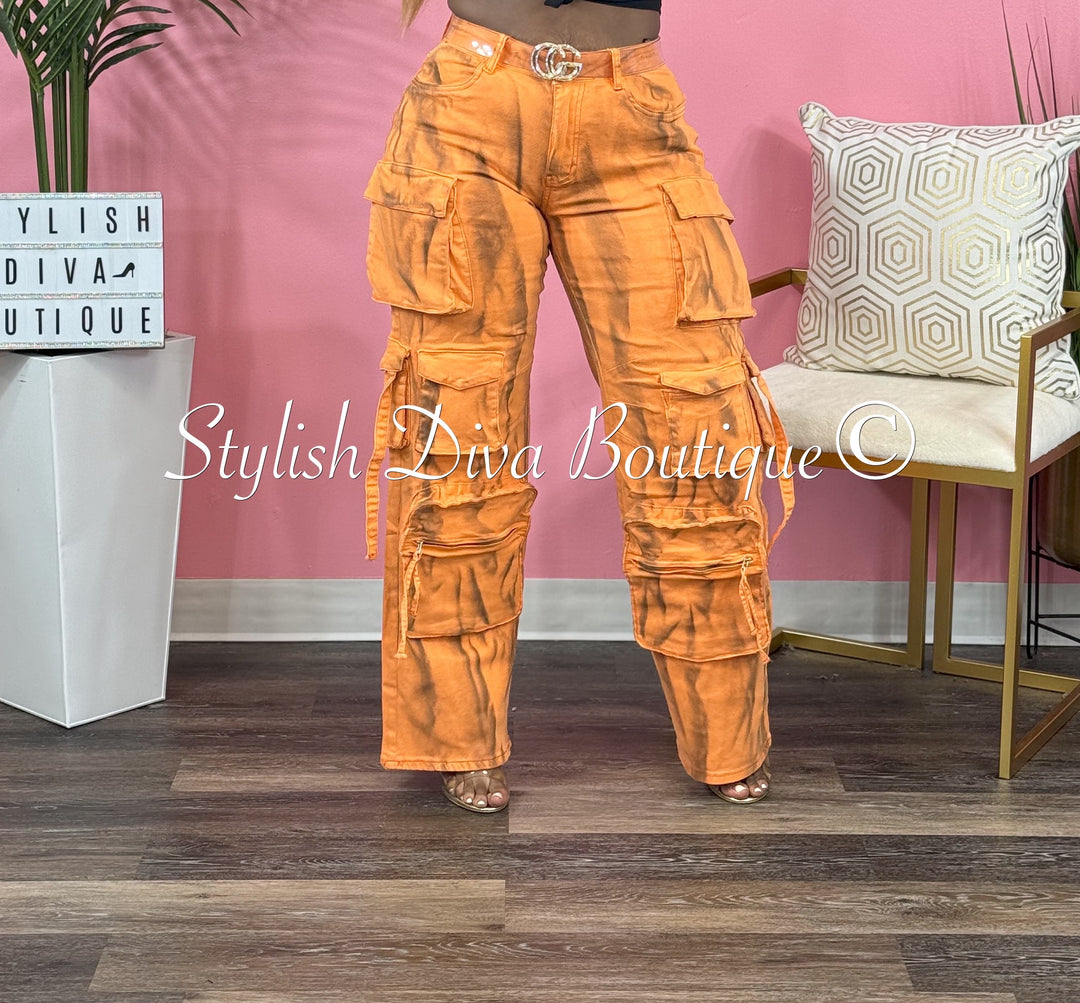 Best Kept Secret Sprayed Cargo Pants up to 3XL (Orange/Black)