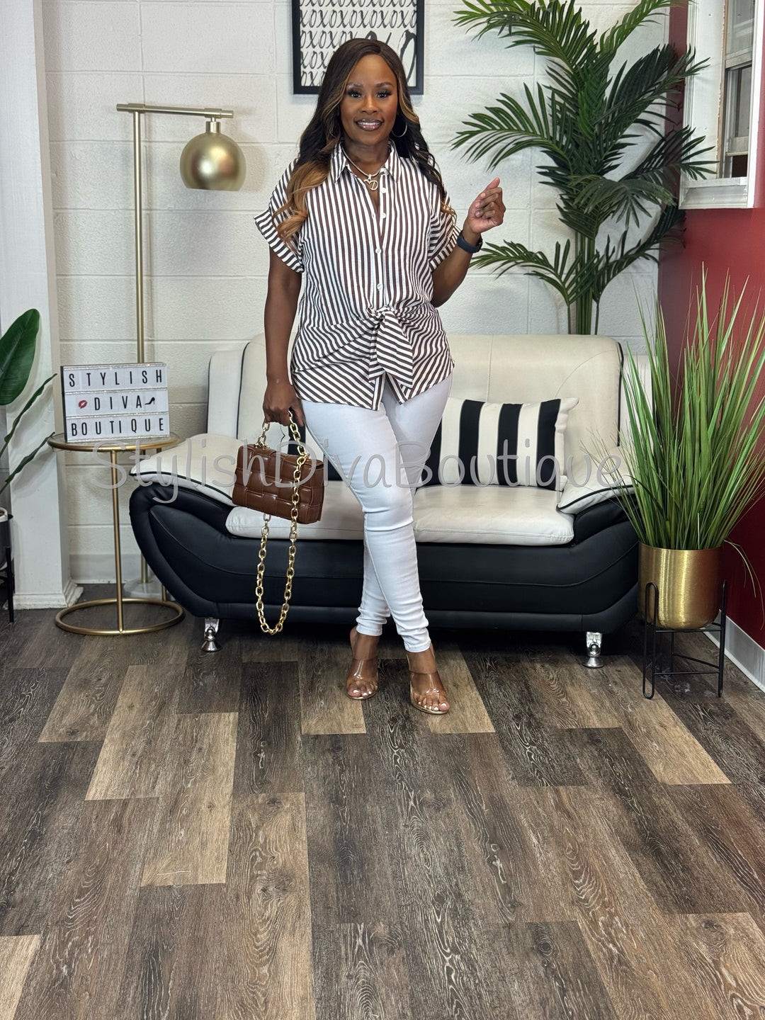 Coastal Diva Pants Set (Brown/White)