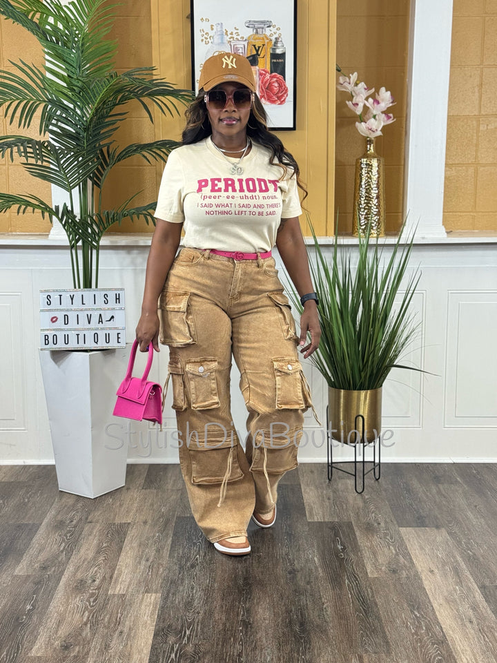 Main Character Acid Wash Cargo Jeans (Tan Wash)