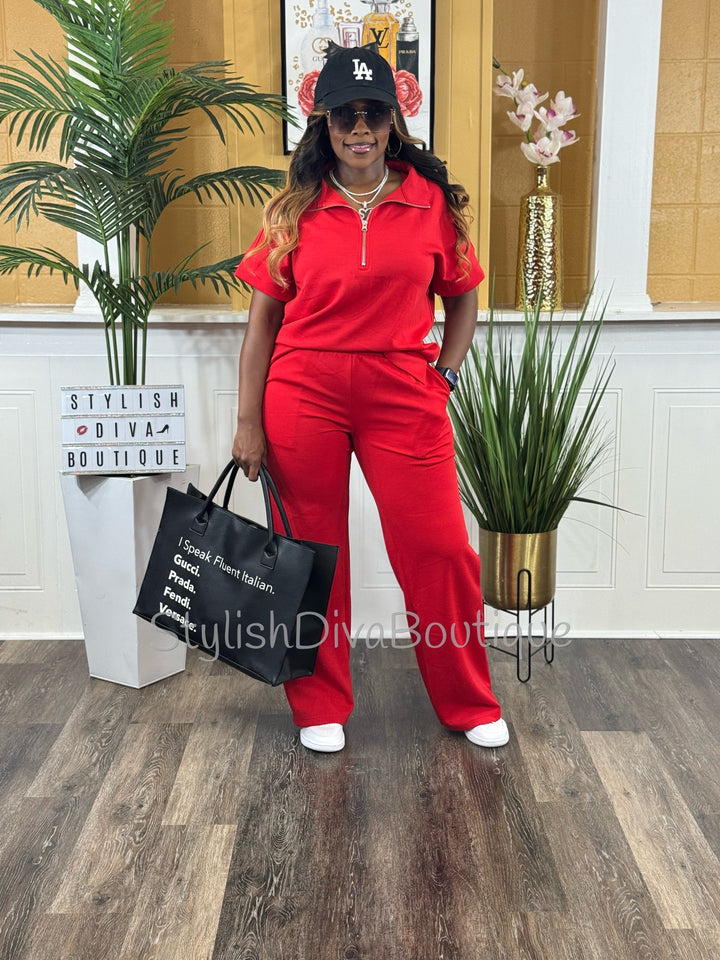Polished Ease Half Zip Set Up to 3XL (Red)
