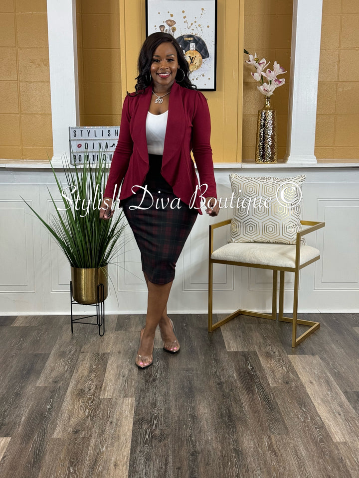 Business Meeting Skirt ONLY up to 3XL (Burgundy Plaid)