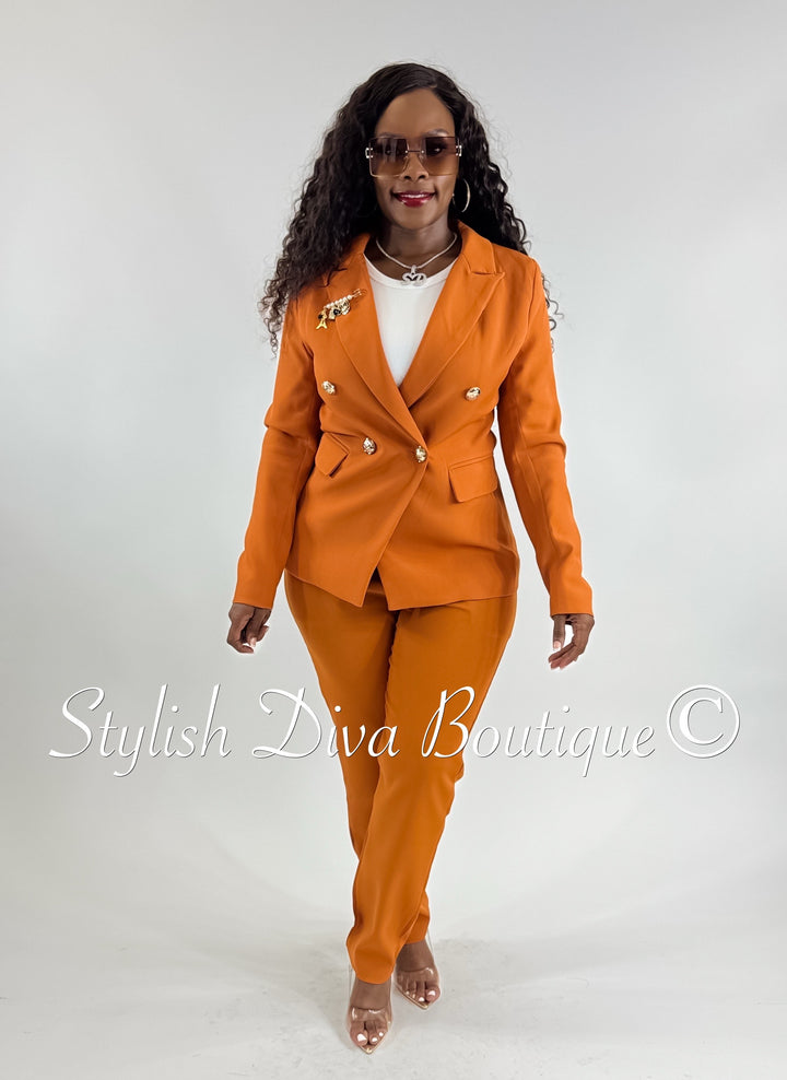 Suited Up Double Breasted Blazer (Camel Brown)
