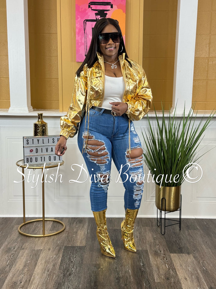 Athena Metallic Cropped Jacket up to 3XL (Gold)