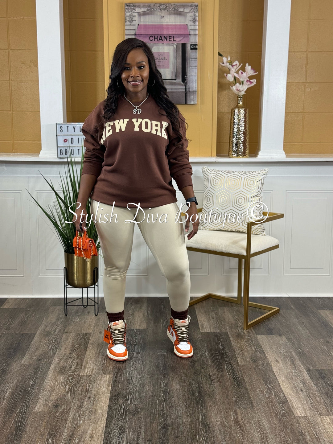 New York Sweatshirt Only (Brown/Cream Print)