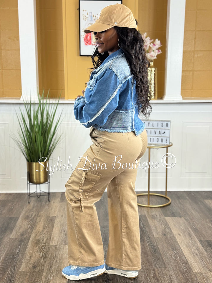 Fray Game Cropped Denim Jacket (Multi-Patched Denim)