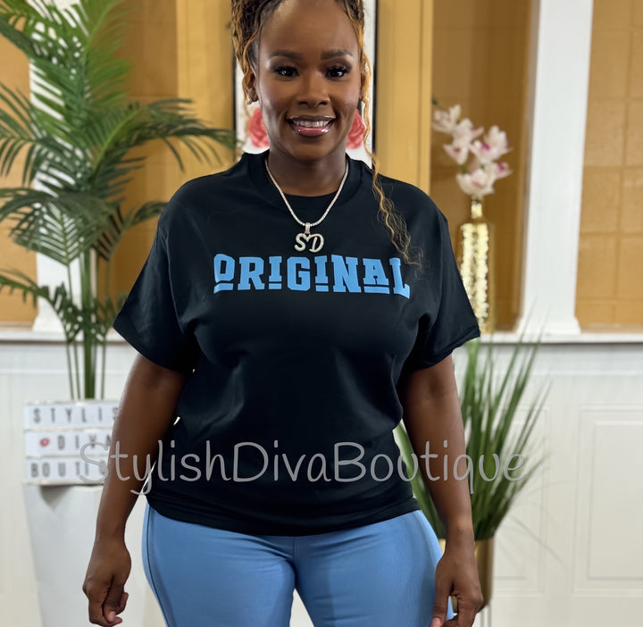 ORIGINAL Signature Graphic Tee (Black Shirt/Columbia Blue Print)