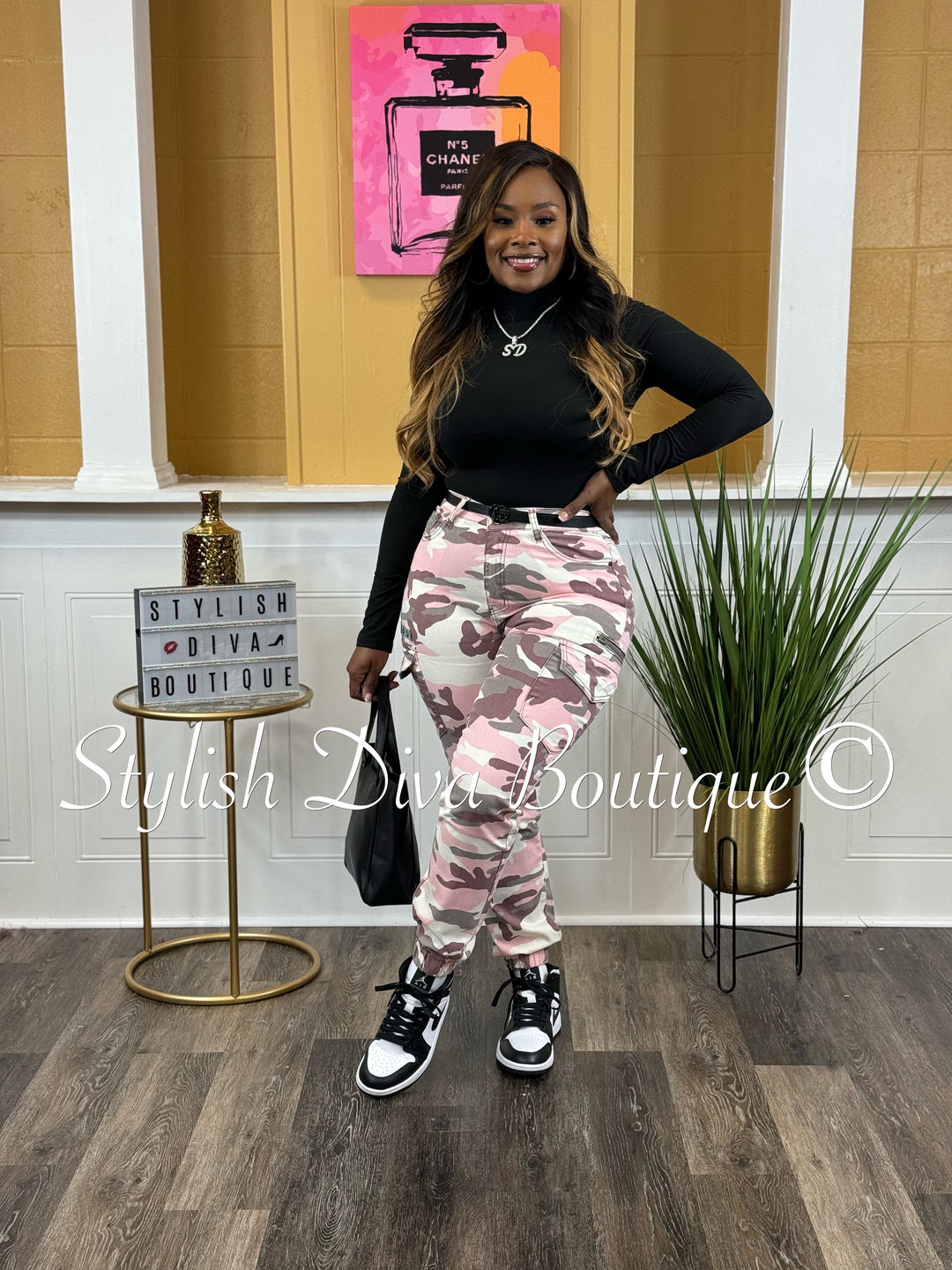 Pretty in Pink Camo Cargo Joggers (Pink/Grey/Cream)