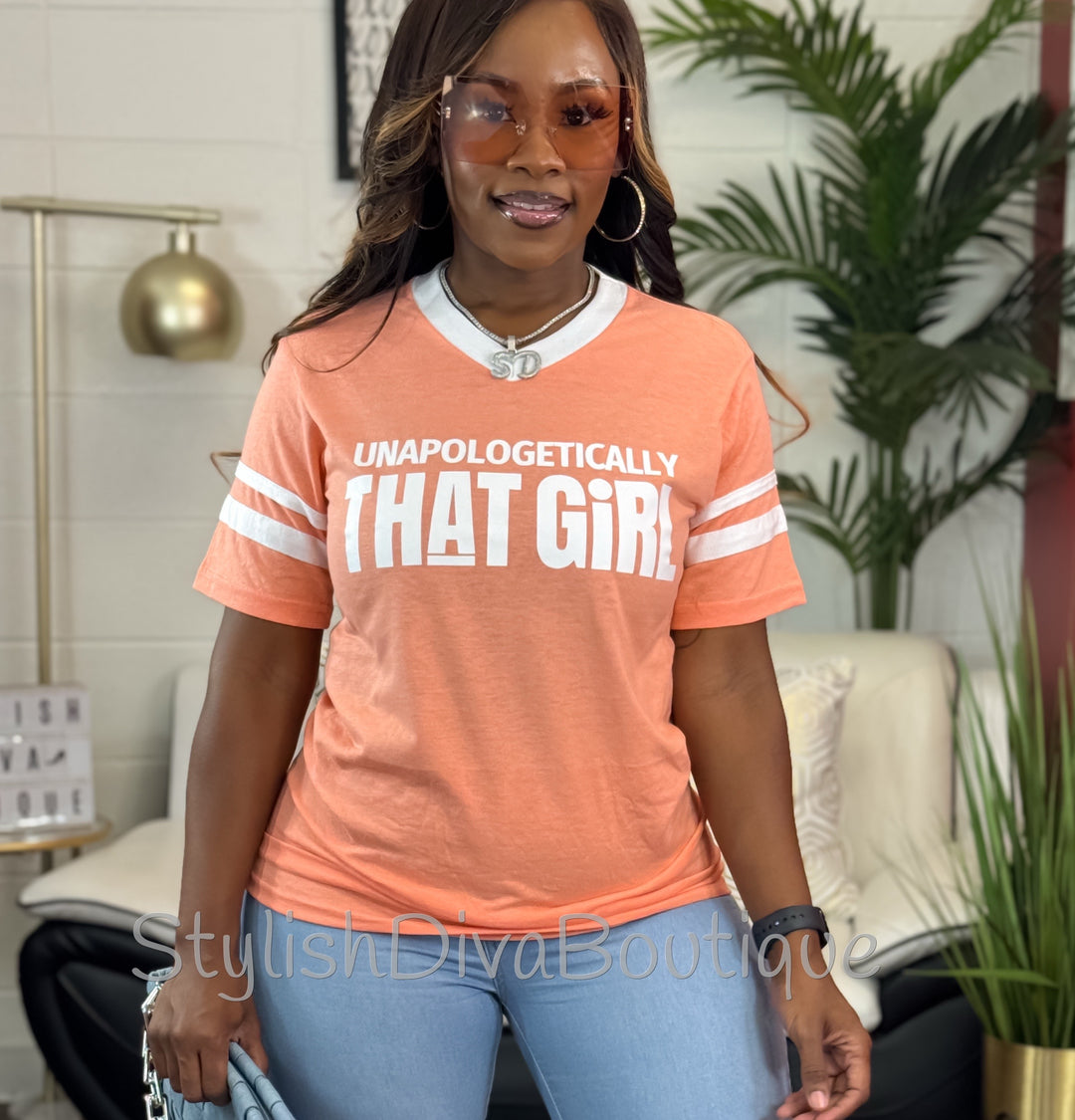 Unapologetically THAT GIRL Varsity Tee (Peach)