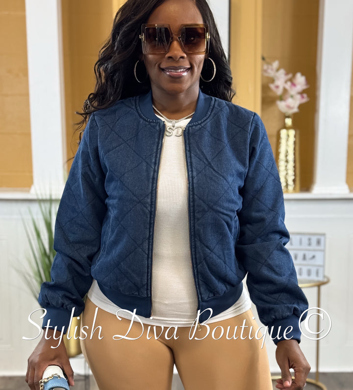Quilted Luxe Bomber (Dark Wash)