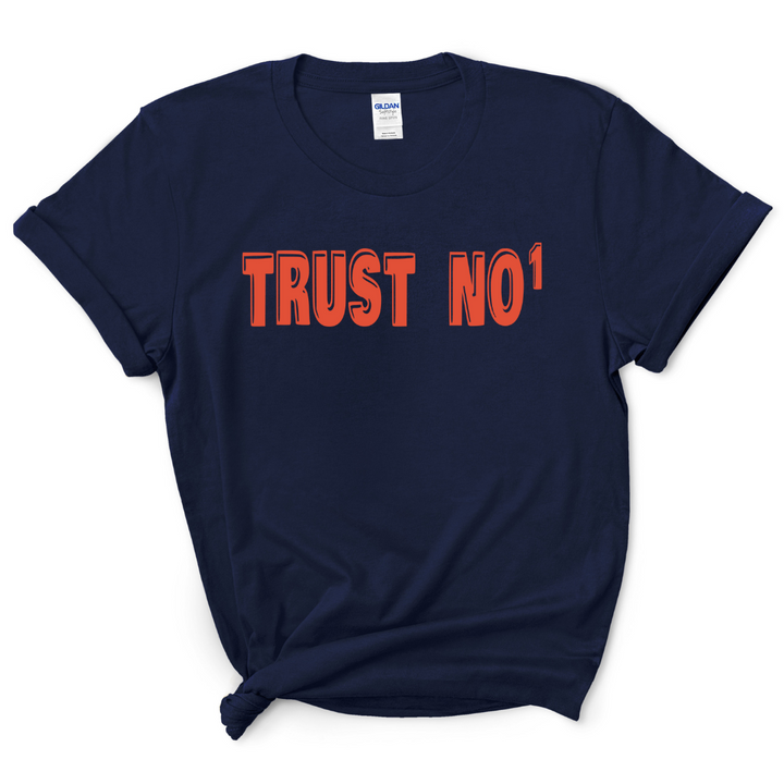 Trust No 1 T-Shirt (Sage Green Shirt/Dark Orange Print)