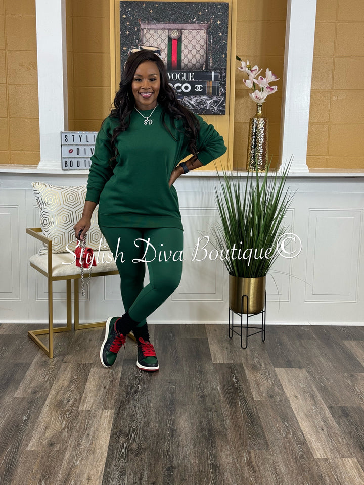 Keep It Going Sweatshirt & Leggings 3pc Set (Dk Green)