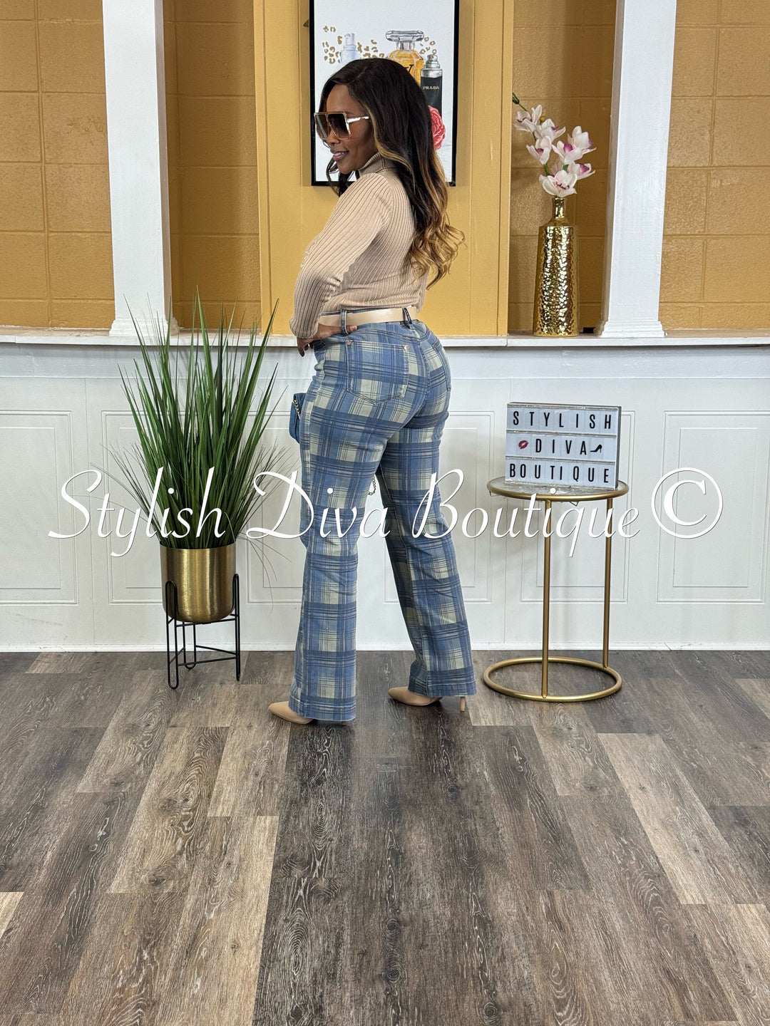 Plaid Perfection Vintage Jeans (Blue Haze)