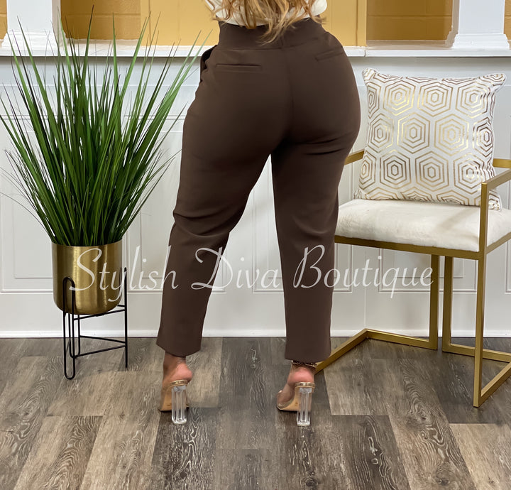 Business Inclusive 2pc Cardigan & Pants Set (Brown)