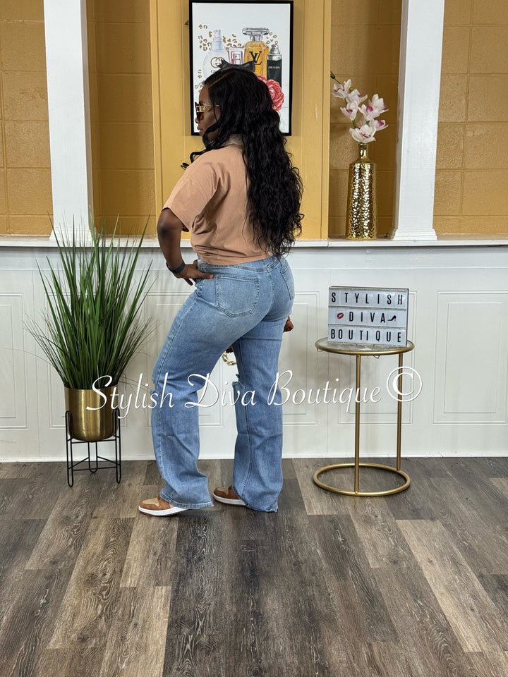 Split Decision Button Up Top (Cream/Tan)