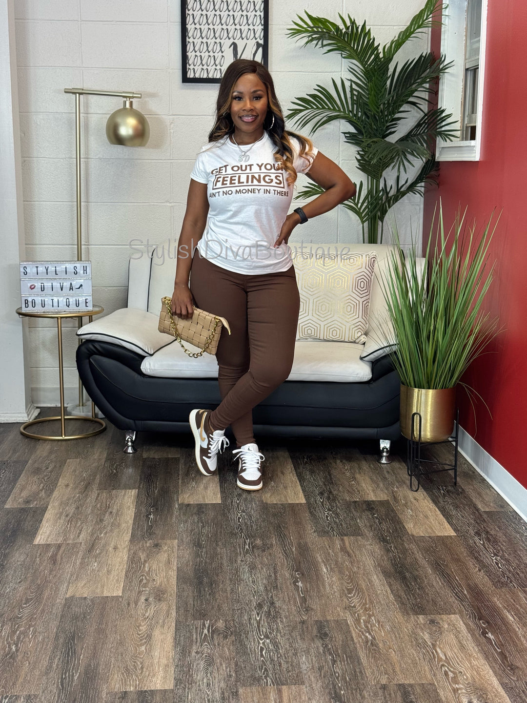 Get Out Your Feelings Graphic Tee (Brown Print)