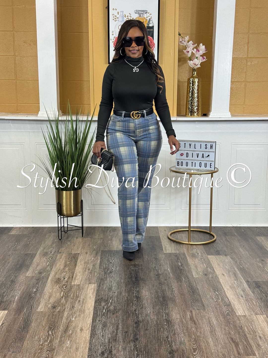 Plaid Perfection Vintage Jeans (Blue Haze)
