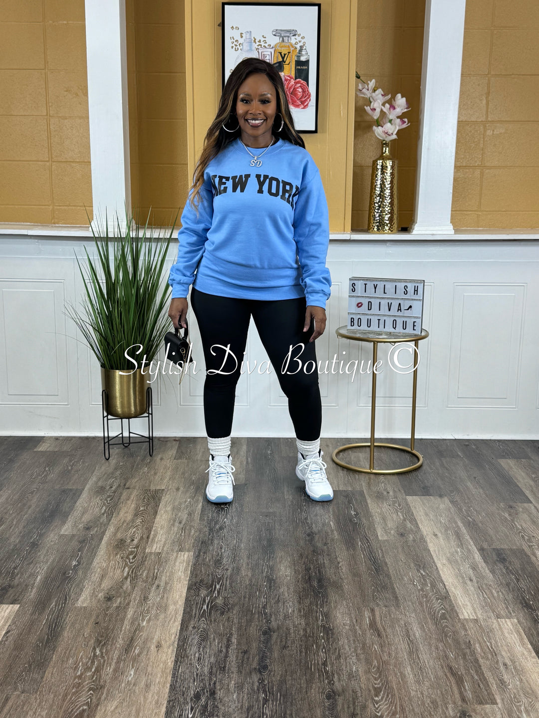 New York Sweatshirt Only up to 3XL (Carolina Blue/Black Print)