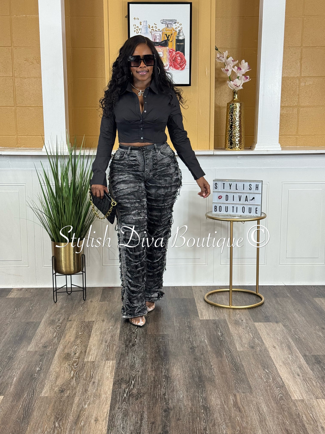 Diva Shred Color Dyed Jeans (Black Wash)