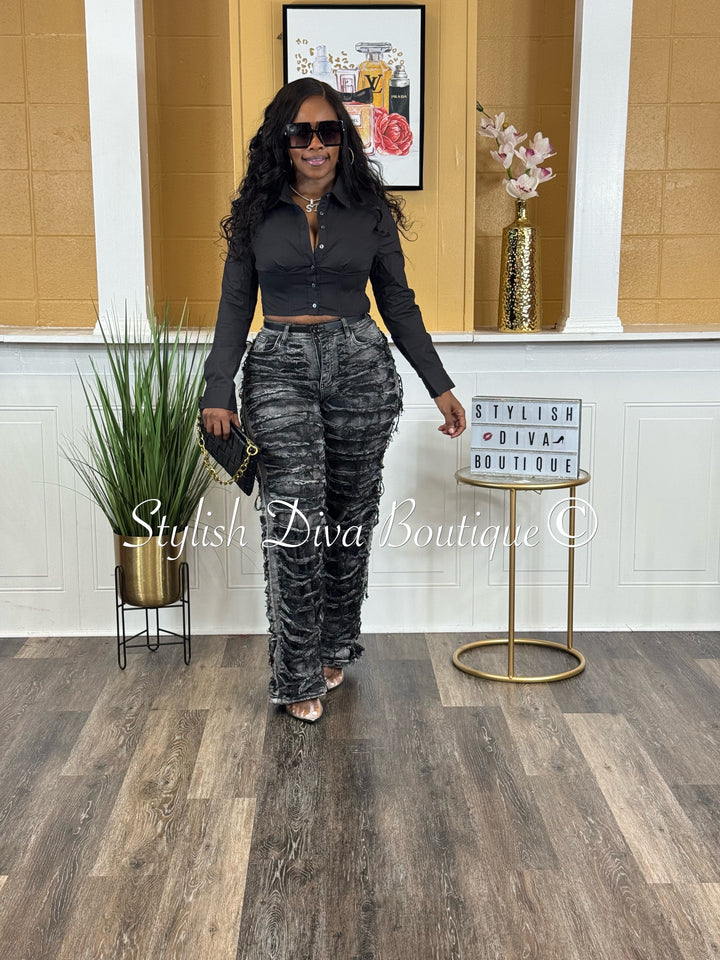 Diva Shred Color Dyed Jeans (Black Wash)