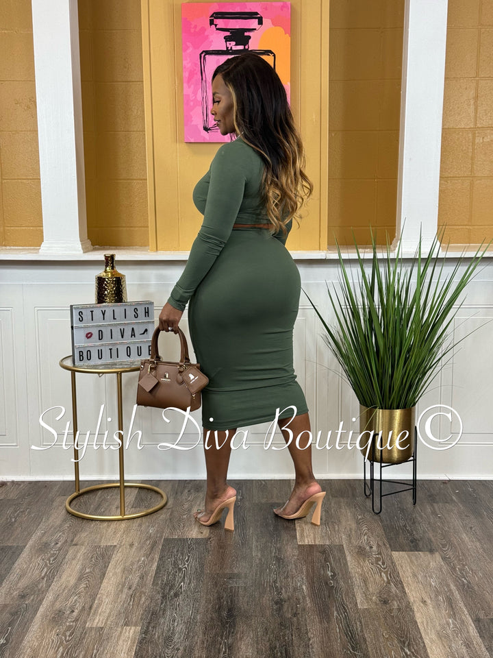 Lola L/S Midi Skirt Set (Olive)