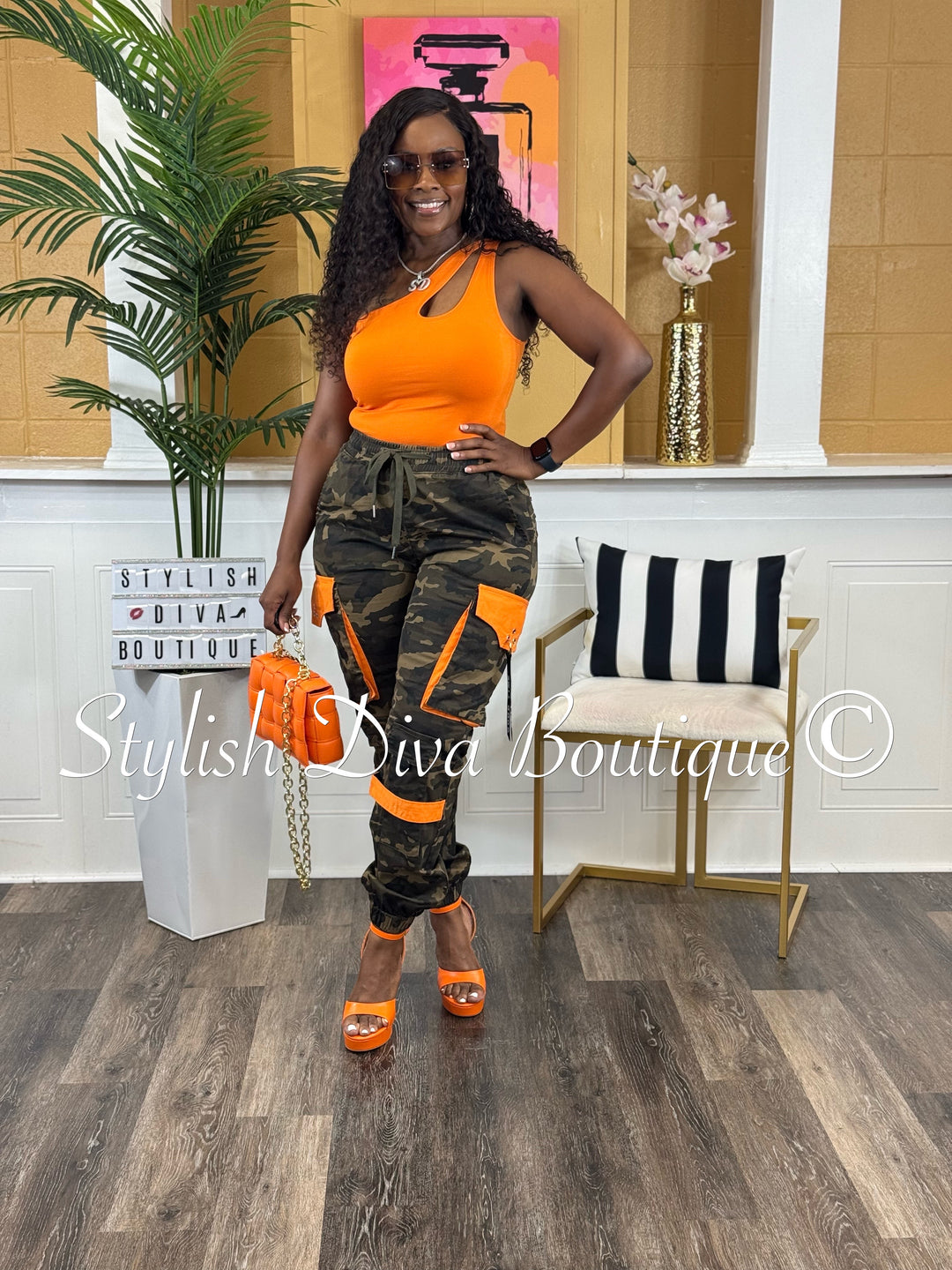 Camo Cargo Joggers up to 3XL (Camo/Orange)