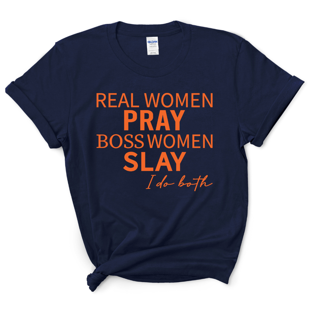 Real Women Boss Women T-Shirt (Orange Print)