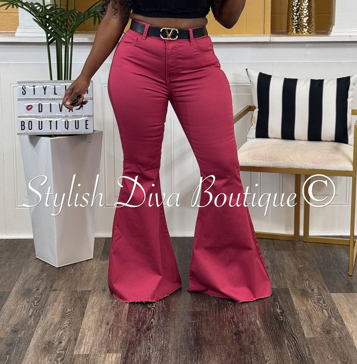 Jordyn High Waist Colored Flare Pants (Rose Pink)