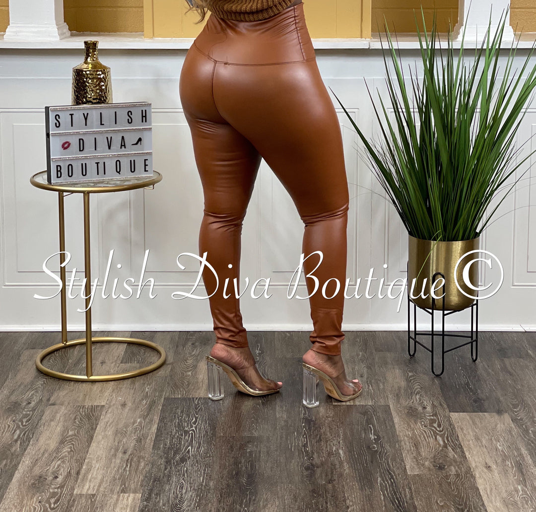 Just Right Faux Leather Leggings (Cognac)