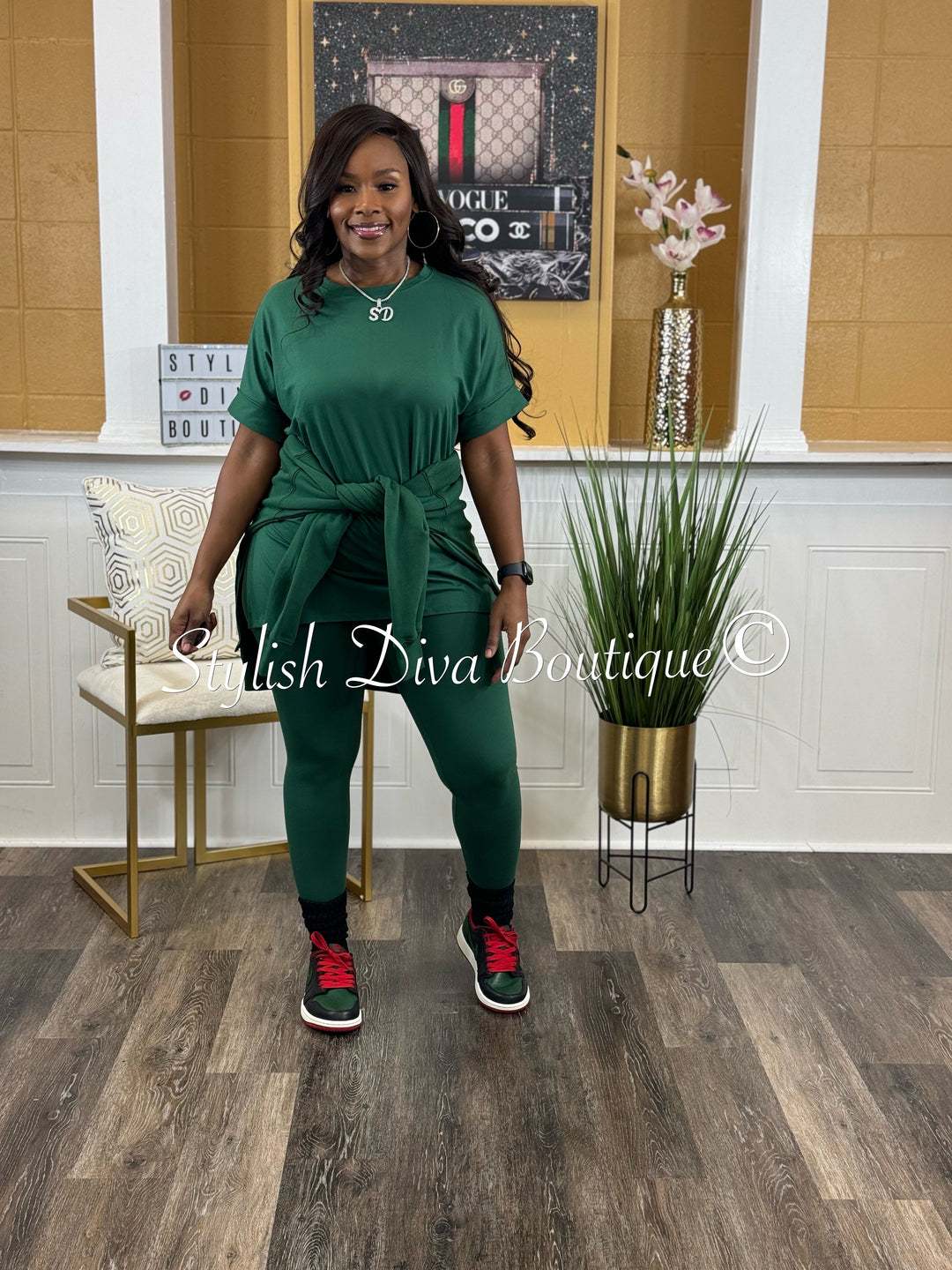 Keep It Going Sweatshirt & Leggings 3pc Set (Dk Green)