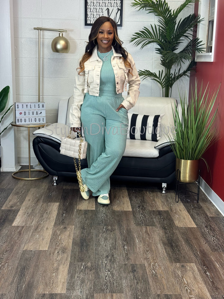 Easy Living Cropped Set (Sage)