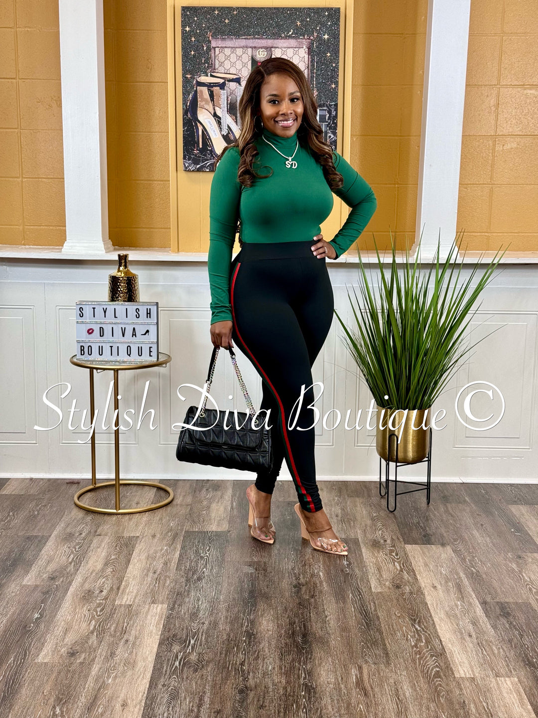 Mazie Mock Neck Bodysuit (Dark Green)