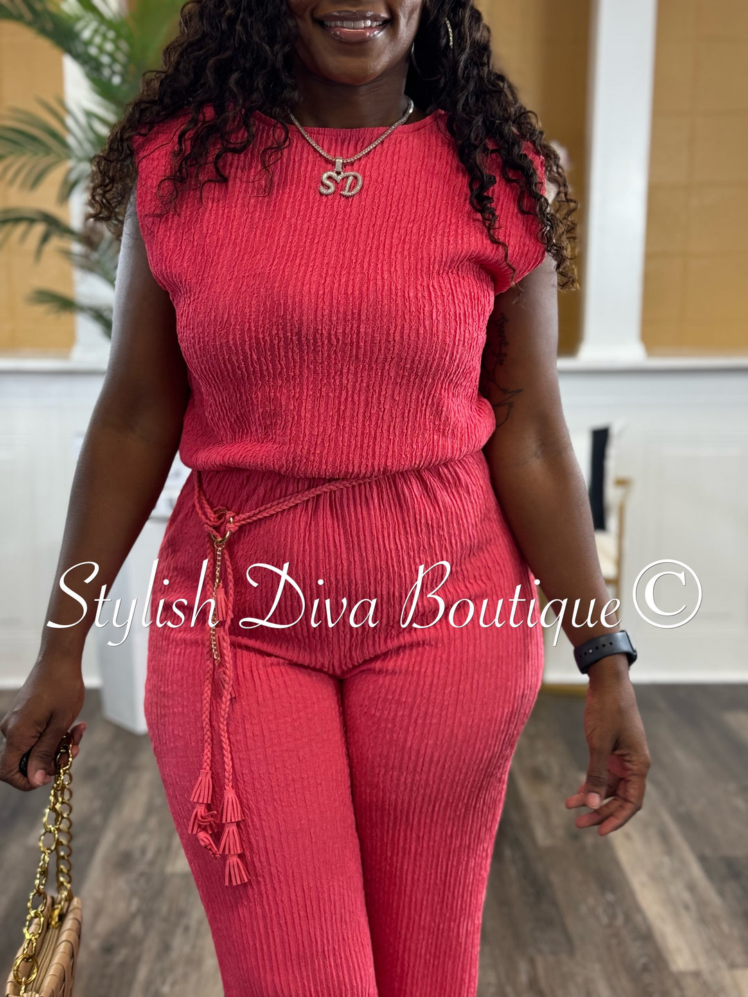 Iris Sleeveless Jumpsuit (Raspberry Pink)